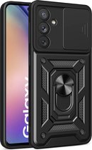 Arara Hoesje geschikt voor Samsung Galaxy A54 hoesje met Ringhouder en Camera schuifje - shockproof case - Zwart