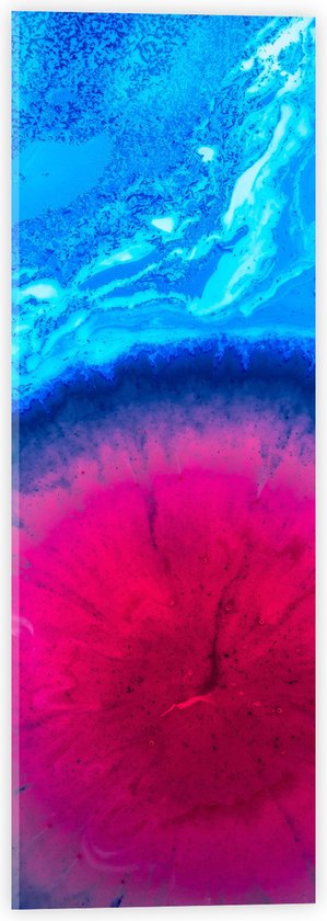 Acrylglas - Roze Cirkel in Blauwe Omgeving met Textuur - 20x60 cm Foto op Acrylglas (Wanddecoratie op Acrylaat)