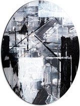 Dibond Ovaal - Verfmix van Zwart, Wit en Grijs Tinten - 42x56 cm Foto op Ovaal (Met Ophangsysteem)