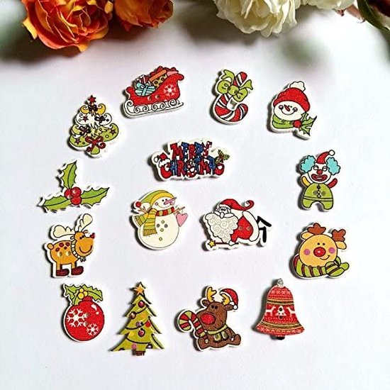 decoratie figuurtjes Kerst knopen hout 7 stuks