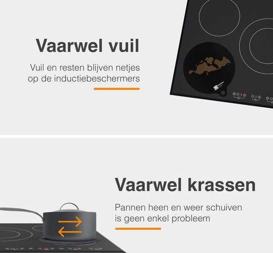 Inductie Beschermer Set Zwart – 4 Stuks | 2 Maten – Anti-Kras & Anti-S