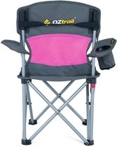 Oztrail Deluxe Junior Stoel Arm Camping Chair with Bottle Holder | Grey/Pink, 160 KG Load Capacity | Ultra-Large with High Backrest | Comfortable Cushion, Folding Chair, Camping, Garden, Balcony, Beach, Folding Chair, Garden Chair, Fishing Chair