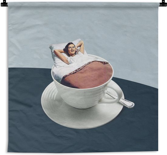 Tenture murale - Toile murale - Femme - Café - Vintage - 90x90 cm - Tapisserie