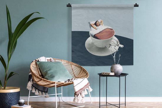 Tenture murale - Toile murale - Femme - Café - Vintage - 90x90 cm - Tapisserie