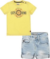 Koko Noko - Kledingset - Jongen - 2delig - Short Blue Jeans omslag - Shirt Yellow - Maat 116