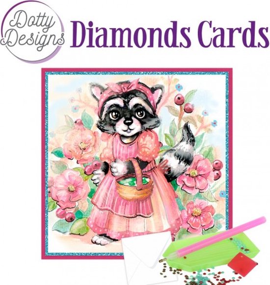 Diamond Painting Dotty Design Diamonds Cards |Raccoon in dress