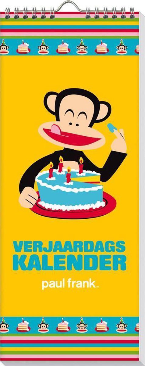 Verjaardagskalender Paul Frank - Geen jaartal - Ophangbaar - Kleur geel - 13 x 33 x 0,5 cm