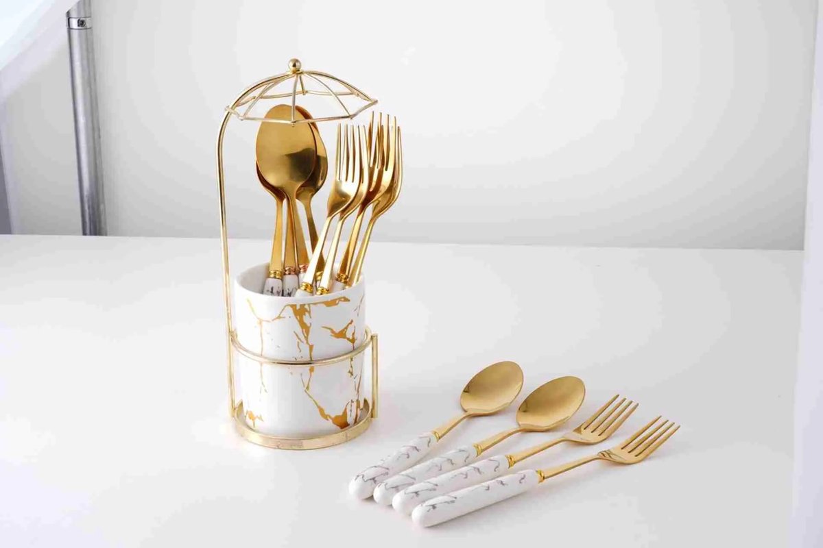 Al Sie Bestekset - 12 delig - Wit / Goud
