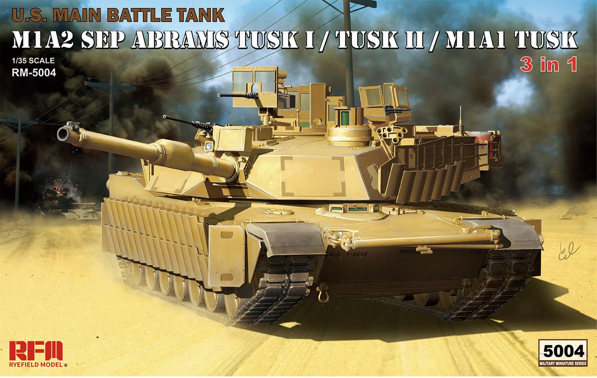 Rye Field Model Modelbouwpakket Militaire voertuigen - 5004 U.S. Main Battle Tank M1A2 SEP Abrams TUSK I -TUSK II - M1A1 TUSK Plastic - 1:35 - Modelbouw