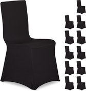 Relaxdays 12x stoelhoezen zwart - stoelhoes rekbaar - stoelhoezenset - meubelhoes stoel