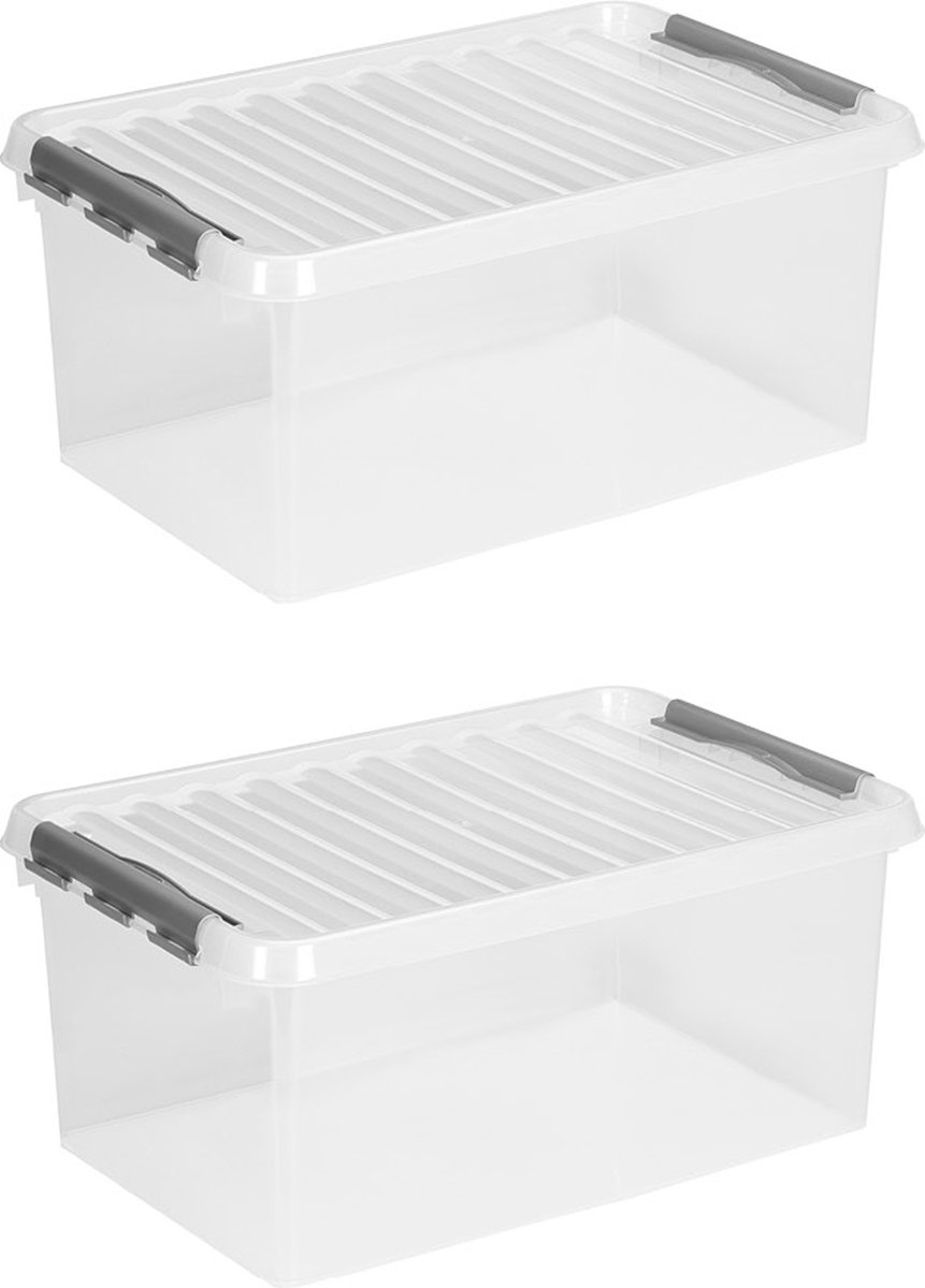 Q-line opbergbox 45L - Set van 2 - Transparant/grijs
