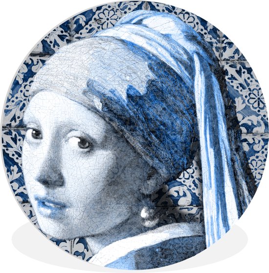 WallCircle - Wandcirkel ⌀ 30 - Meisje met de parel - Johannes Vermeer - Delfts blauw - Ronde schilderijen woonkamer - Wandbord rond - Muurdecoratie cirkel - Kamer decoratie binnen - Wanddecoratie muurcirkel - Woonaccessoires