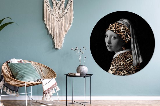 WallCircle - Cercle mural - Cercle mural d'intérieur - Fille à la boucle d'oreille en perle - Imprimé panthère - Johannes Vermeer - 120x120 cm - Décoration murale - Peintures ronds XXL