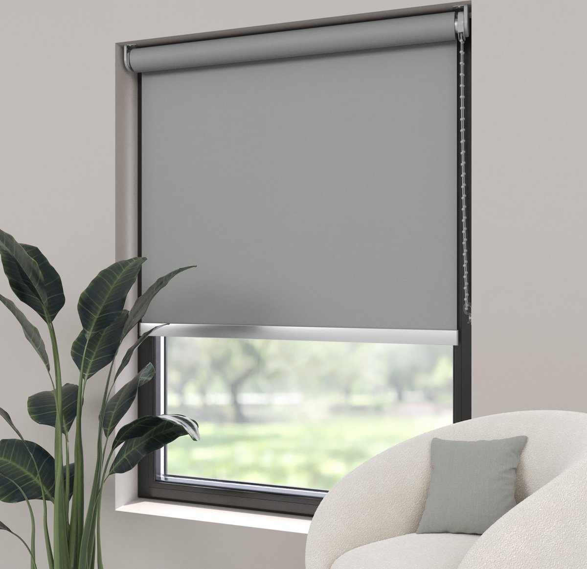 Dutchblinds Rolgordijn - verduisterend - Grijs - 100x275cm - Raamdecoratie op maat
