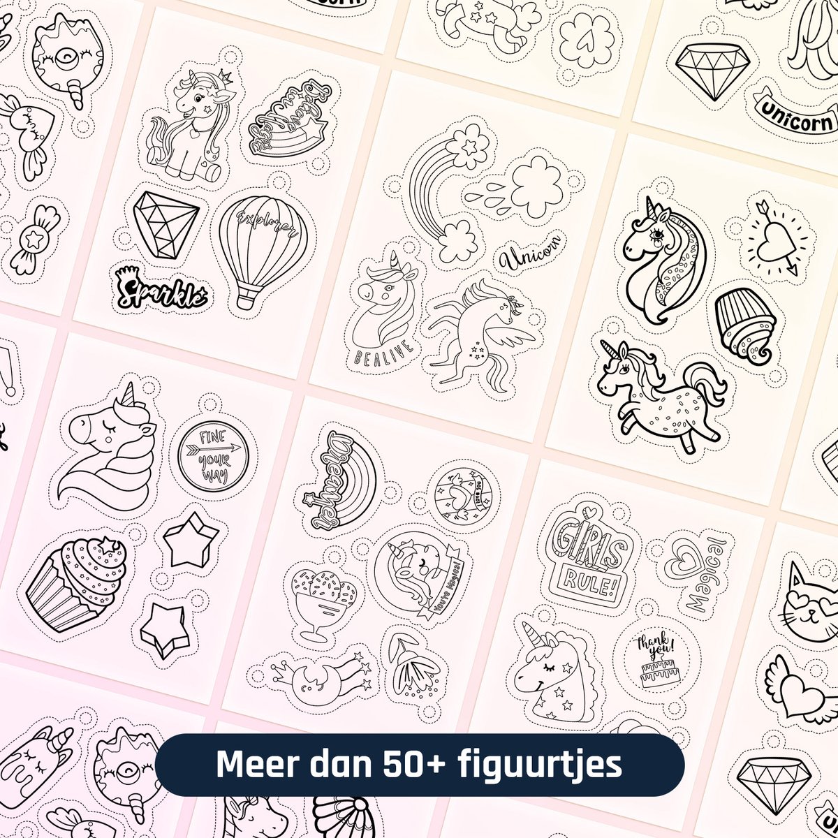 Krimpfolie Knutselpakket Unicorn (plus) - Krimpfolie Sleutelhangers of Sieraden Maken - 10 vellen krimpfolie - 24 Eenhoorn Kleurpotloden - 3x Kunststof Broekketting - 100 Splitringen zilverkleur 0,7x6 mm — afbeelding 11