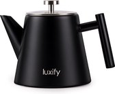 Luxify Premium RVS Theepot - Dubbelwandig - Inclusief Theefilter - Theekan - 1 Liter - Zwart