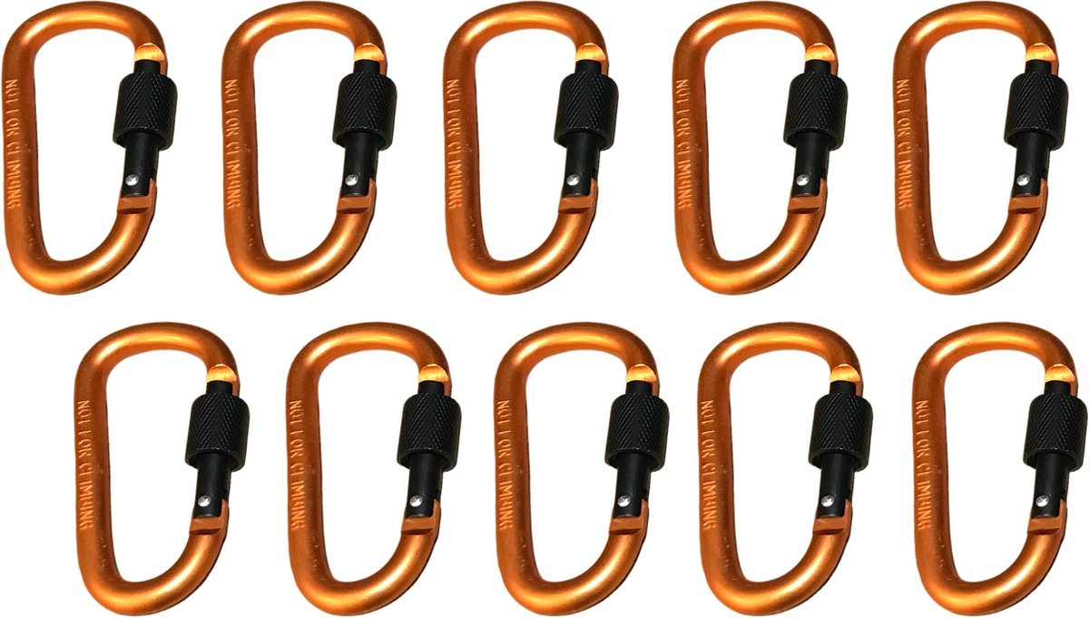 Set van 10 karabijnhaken, kleur 3: orange, 100 kg