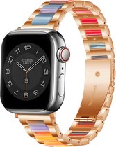 Strap-it Luxe Apple Watch bandje - Staal Resin RVS stainless steel - geschikt voor iWatch serie bandjes 1/2/3/4/5/6/7/8/SE - met maat 38 40 41 mm - vlinder sluiting - kleurrijk Rose gold