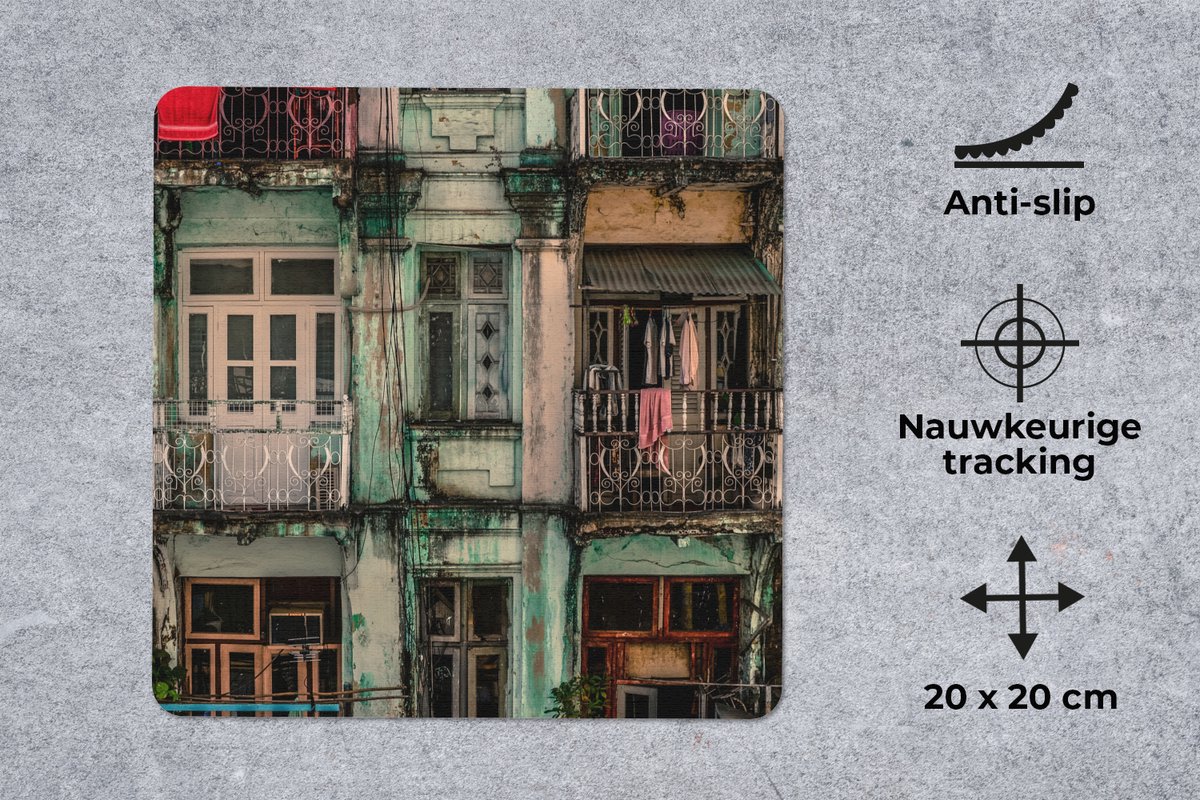 Muismat 20x20 cm - Mousepad Vintage - Deuren - Appartementen - Architectuur - Muismatten