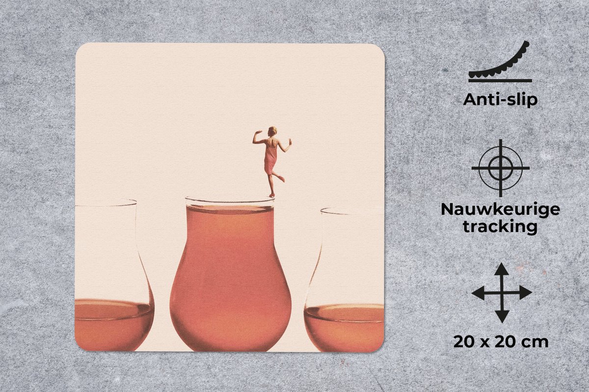 Muismat 20x20 cm - Mousepad Vintage - Vrouw - Glas - Pastel - Abstract - Muismatten