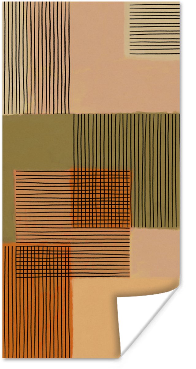 Poster Abstract - Lijnen - Kubus - Patchwork - 40x80 cm