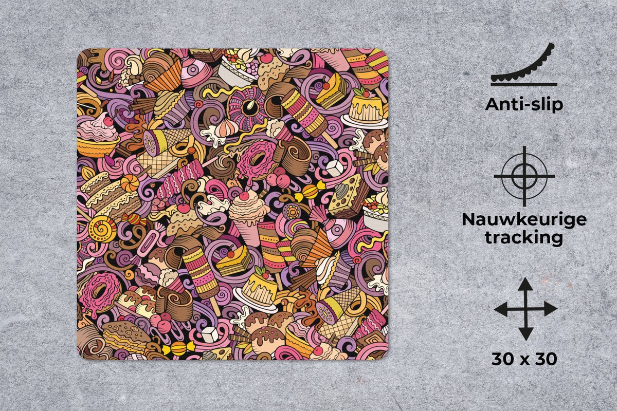 Muismat 30x30 cm - Mousepad Eten - Taart - Patronen - Design - Donut - Kind - Muismatten