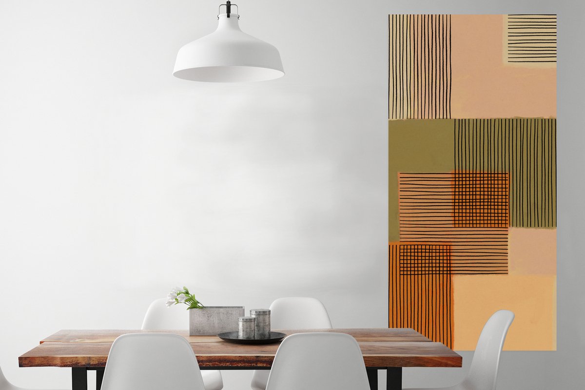 Poster Abstract - Lijnen - Kubus - Patchwork - 75x150 cm