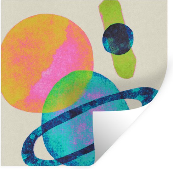 Muurstickers - Sticker Folie - Planeten - Abstract - Neon - Verf - 120x120 cm - Plakfolie - Muurstickers Kinderkamer - Zelfklevend Behang XXL - Zelfklevend behangpapier - Stickerfolie