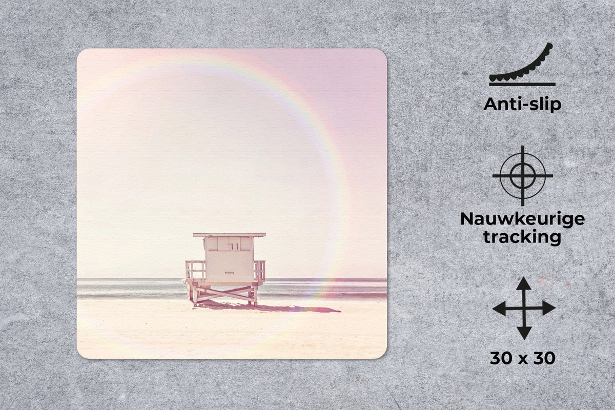 Muismat 30x30 cm - Mousepad Strand - Hut - Zon - Zee - Zomer - Muismatten