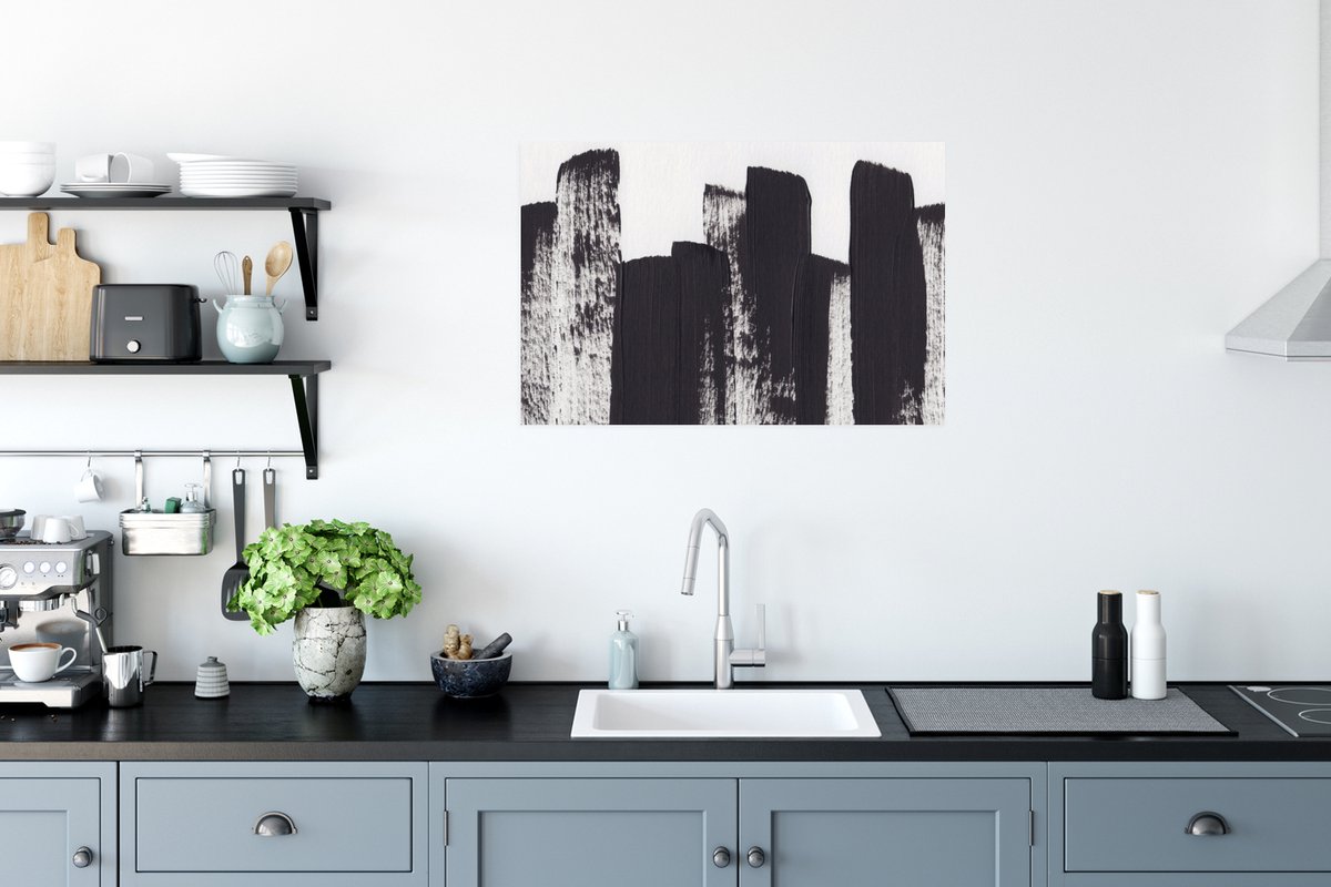 Poster Verf - Abstract - Zwart - Wit - 90x60 cm