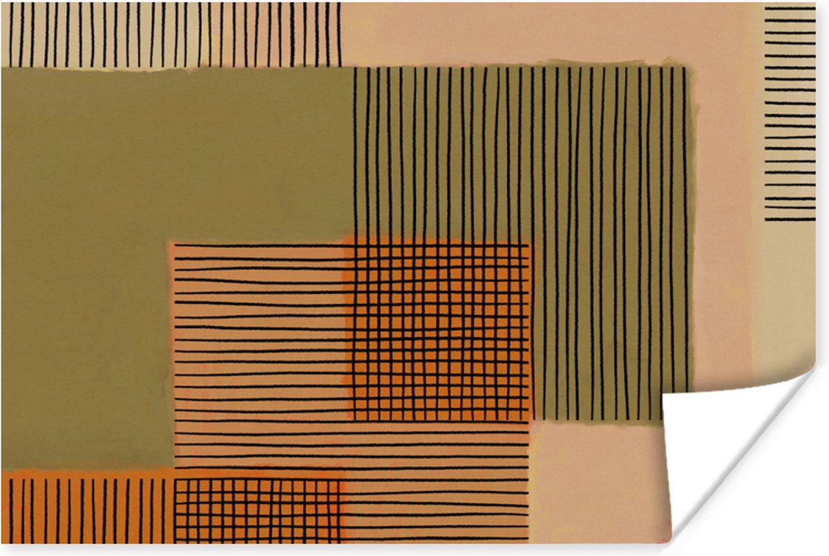 Poster Abstract - Lijnen - Kubus - Patchwork - 90x60 cm