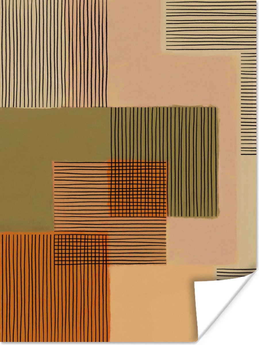 Poster Abstract - Lijnen - Kubus - Patchwork - 60x80 cm