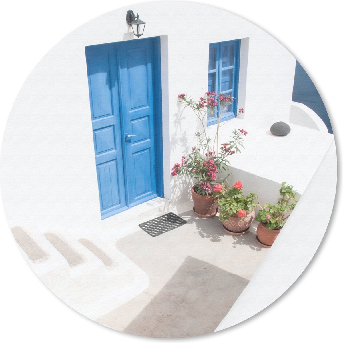 Muismat rond 20x20 cm - Mousepad Architectuur - Blauw - Wit - Deur - Ronde muismatten