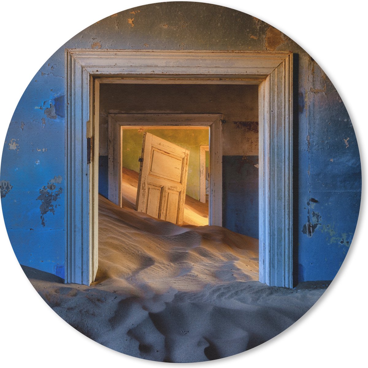 Muismat rond 30x30 cm - Mousepad Zand - Blauw - Deur - Architectuur - Ronde muismatten