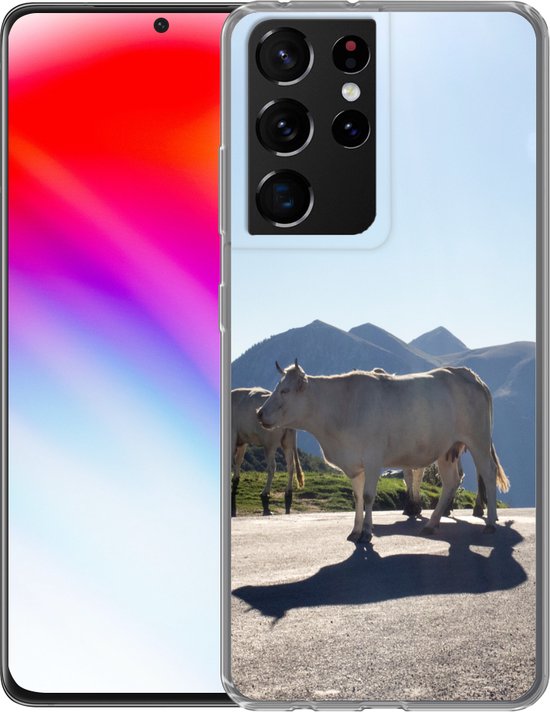 Telefoonhoesje Geschikt voor Samsung Galaxy S21 Ultra hoesje - Schotse hooglander - Licht - Berg - Natuur - Siliconen Telefoonhoesje Telefoonhoesje