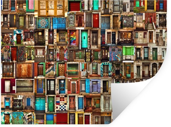 Stickers muraux - Film autocollant - Portes - Coloré - Collage -  Architecture - 40x30