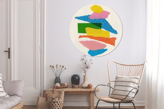 WallCircle - Stickers muraux - Cercle de papier peint - Abstrait - Art - Formes - Arc-en-ciel - 120x120 cm - Cercle mural - Autocollant - Papier peint autocollant rond XXL