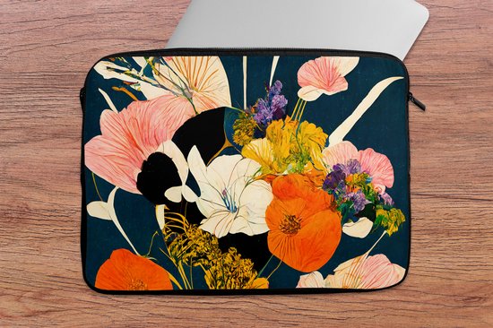 Housse pour ordinateur portable 13 pouces - Fleurs - Vase - Peinture - Plantes - Housse pour ordinateur portable - Dimensions intérieures 32x22,5 cm