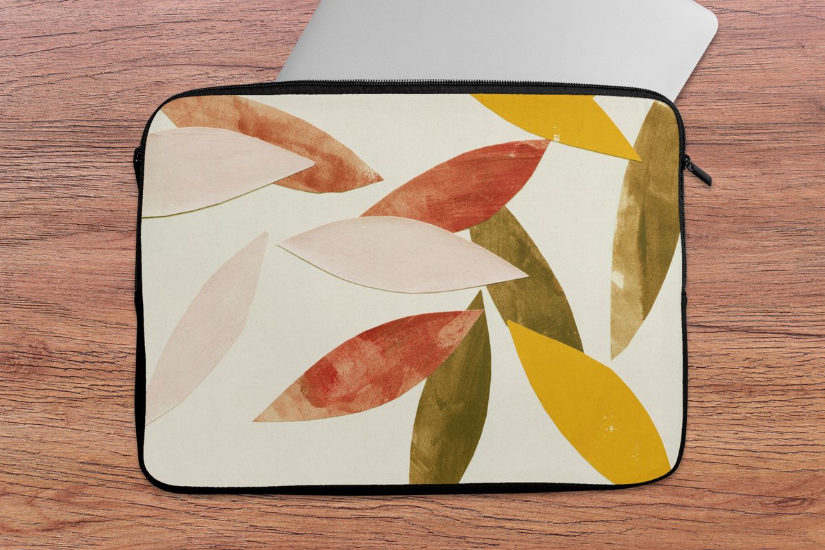 Laptophoes 13 inch - Bladeren - Planten - Kleuren - Pastel - Laptop sleeve - Binnenmaat 32x22,5 cm - Zwarte achterkant