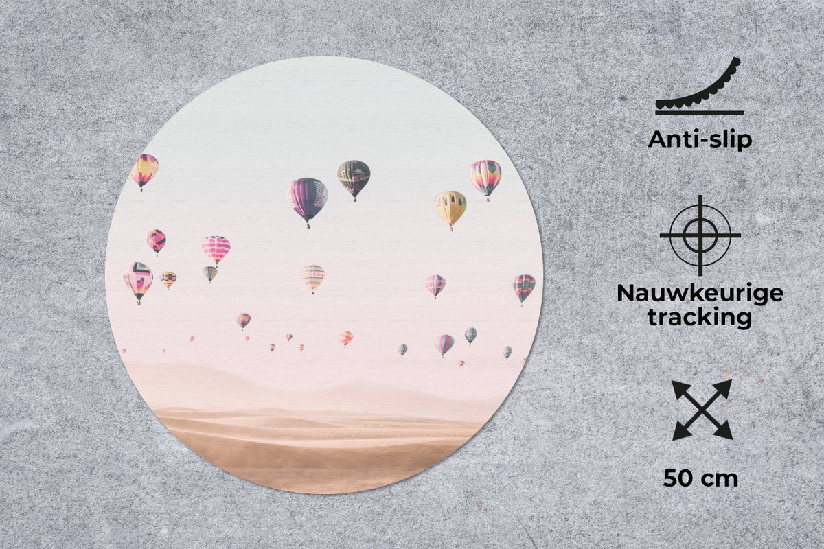 Muismat rond 50x50 cm - Mousepad Luchtballon - Woestijn - Lucht - Landschap - Natuur - Ronde muismatten