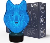 Lampe 3D Lumi - 16 Couleurs - Loup - Animaux - Illusion LED - Lampe de Bureau - Veilleuse - Lampe d'ambiance - Dimmable - USB ou Piles - Télécommande - Cadeau pour Garçons - Enfants