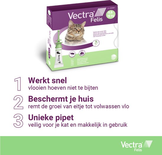 VECTRA Felis - Vlooiendruppels - voor katten 0.6 t/m 10 kg - 3 pipetten |  bol.com