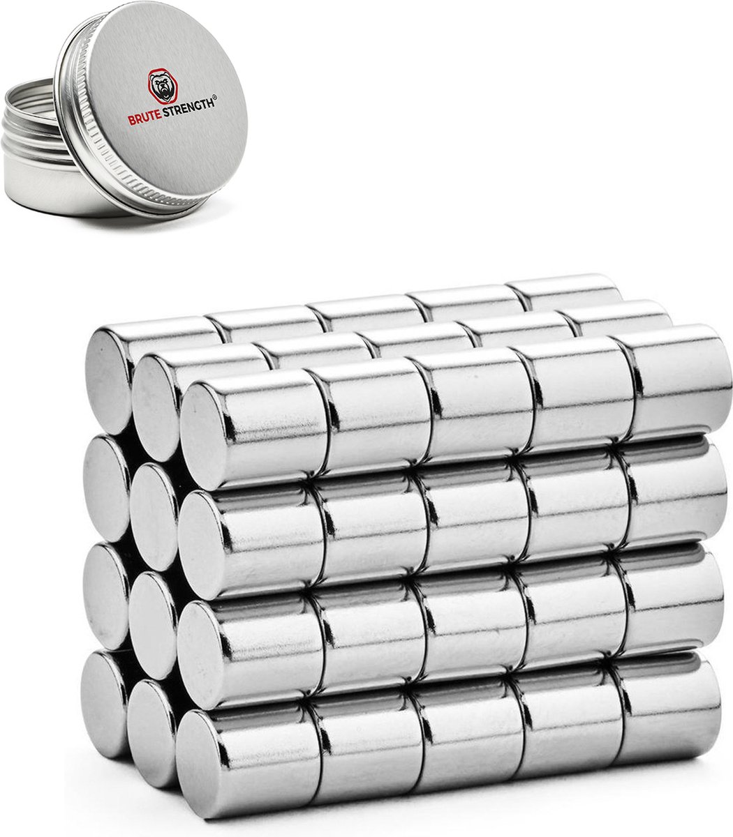 Brute Strength - Super sterke magneten - Rond - 10 x 10 mm - 60 stuks - Neodymium magneet sterk - Neodymium magneet sterk - Voor koelkast - whiteboard - Brute Strength