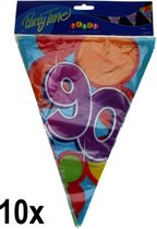 10x Leeftijd vlaggenlijn 90 jaar - Dubbelzijdig bedrukt - Vlaglijn feest festival abraham sara vlaggetjes verjaardag jubileum leeftijd