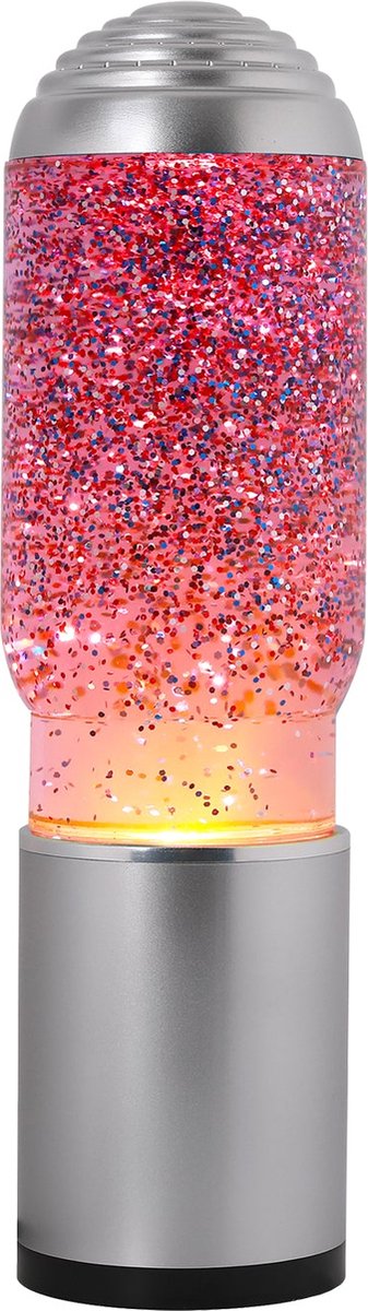 i-Total Lavalamp - Lava Lamp - Sfeerlamp met Aroma Diffuser - 35x10 cm - Glas/Aluminium - 30W - Glitter Lava - Zilvergrijs - XL2201