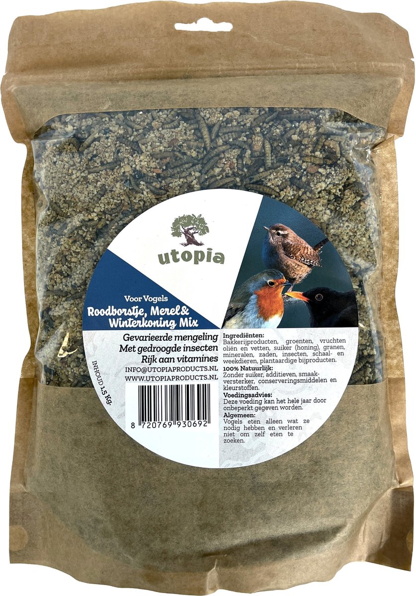 Utopia Roodborst Merel Winterkoning Mix - Luxe Strooivoer met Granen en Zaden - 1,5 kg