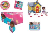Doc McStuffins - Speelgoed dokter - Feestpakket - Kinderfeest - Verjaardag - Themafeest - Tafelkleed - Tafeldecoratie set - Servetten - Bordjes - Taartkaars