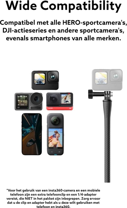 Telesin Flexibele Selfie Stick - Voor Gopro - Insta 360 - Osmo - Smartphone - Multifuctionele- Monopod - Statief- Mount GoPro 11/10 /9 - insta 360 X3 /X2 GO - Telesin