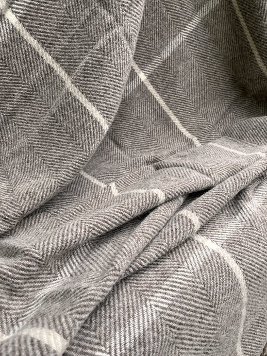 Wollen deken XL "Victoria" Bruin met streep - Fishbone - Plaid - 100% nieuwe wol - zacht - geschenk - warm - licht - 140x240cm