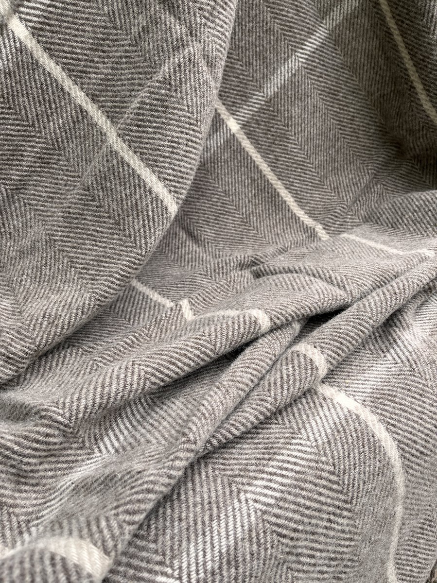 R&D Leder Wollen deken XL "Victoria" Bruin met streep - Fishbone - Plaid - 100% nieuwe wol - zacht - geschenk - warm - licht - 140x240cm